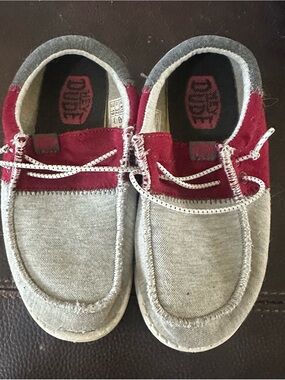 Hey Dude Grey and Crimson Youth Slip-On Sneakers